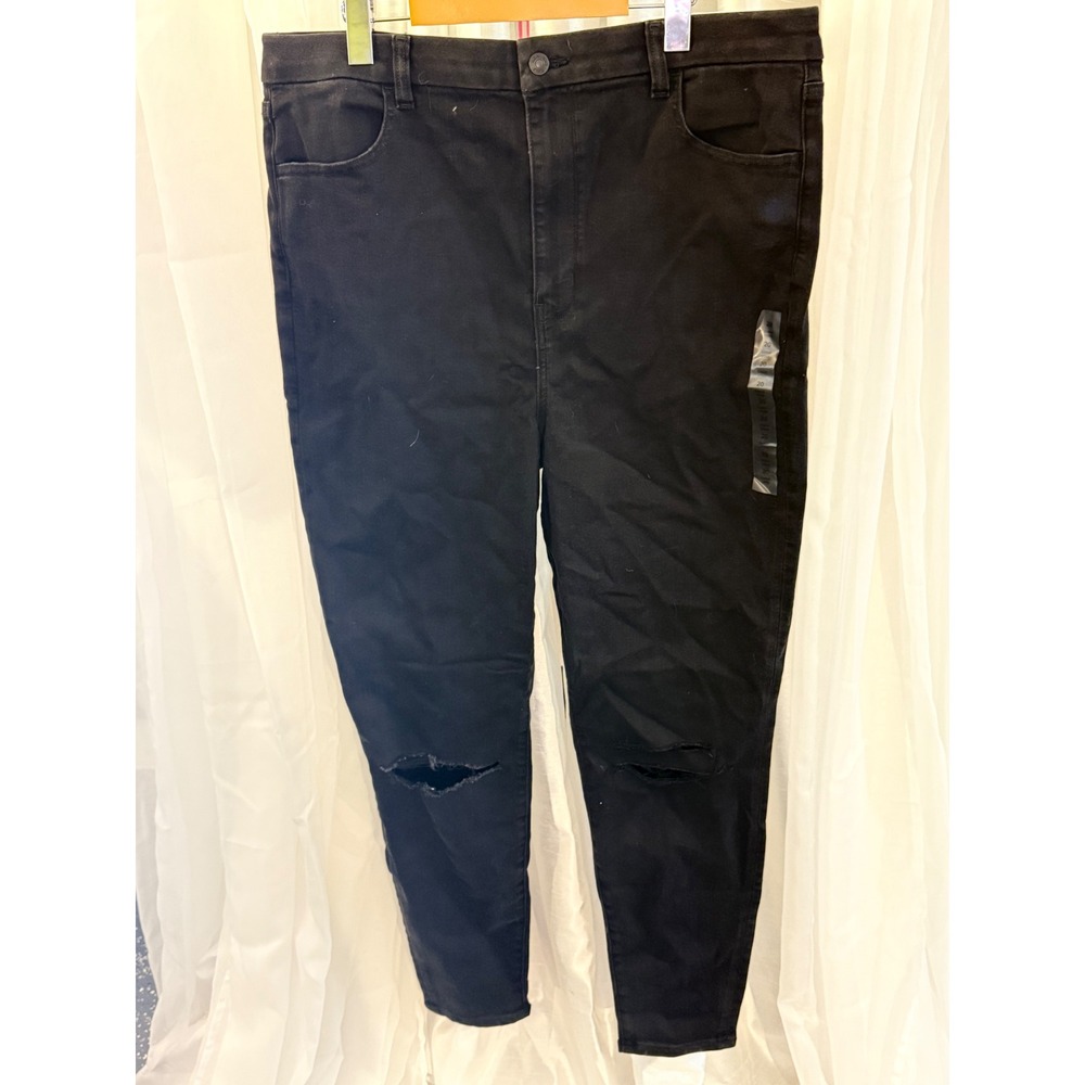 American Eagle Jegging Womens 20 Long Black Curvy Highest Rise Distressed Knee